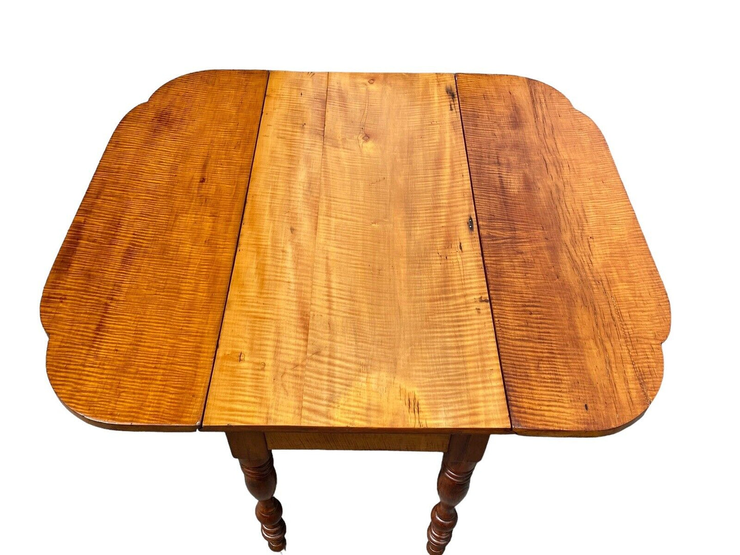 Late 18th Century Antique Federal Tiger Maple & Cherry Dropleaf Dining Table - Bay Colony Antiques Antiques:Furniture:Tables