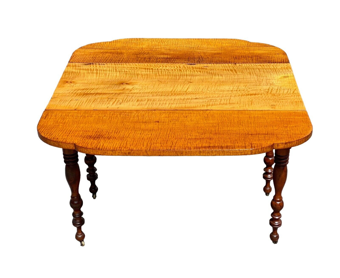 Late 18th Century Antique Federal Tiger Maple & Cherry Dropleaf Dining Table - Bay Colony Antiques Antiques:Furniture:Tables