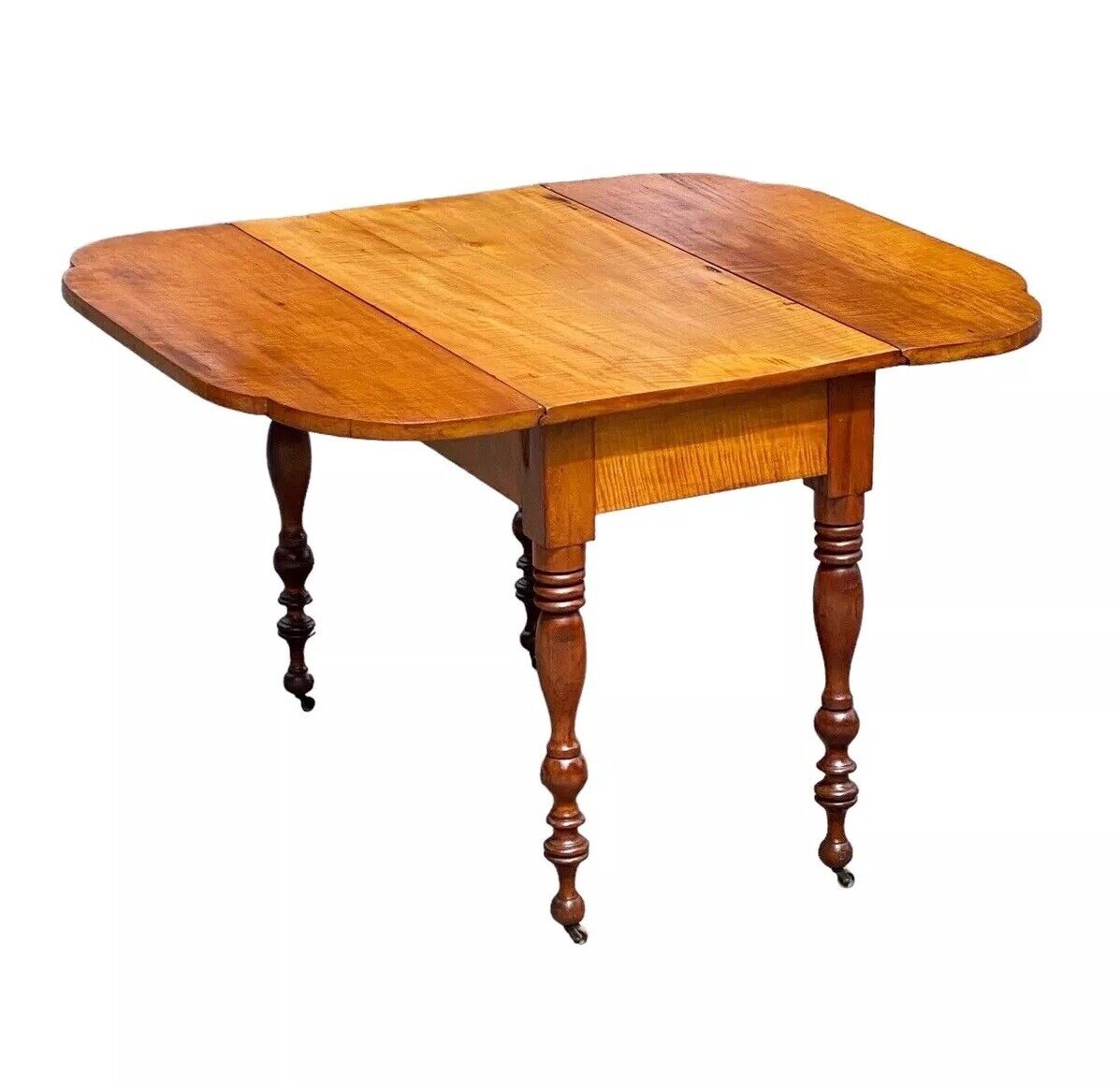 Late 18th Century Antique Federal Tiger Maple & Cherry Dropleaf Dining Table - Bay Colony Antiques Antiques:Furniture:Tables