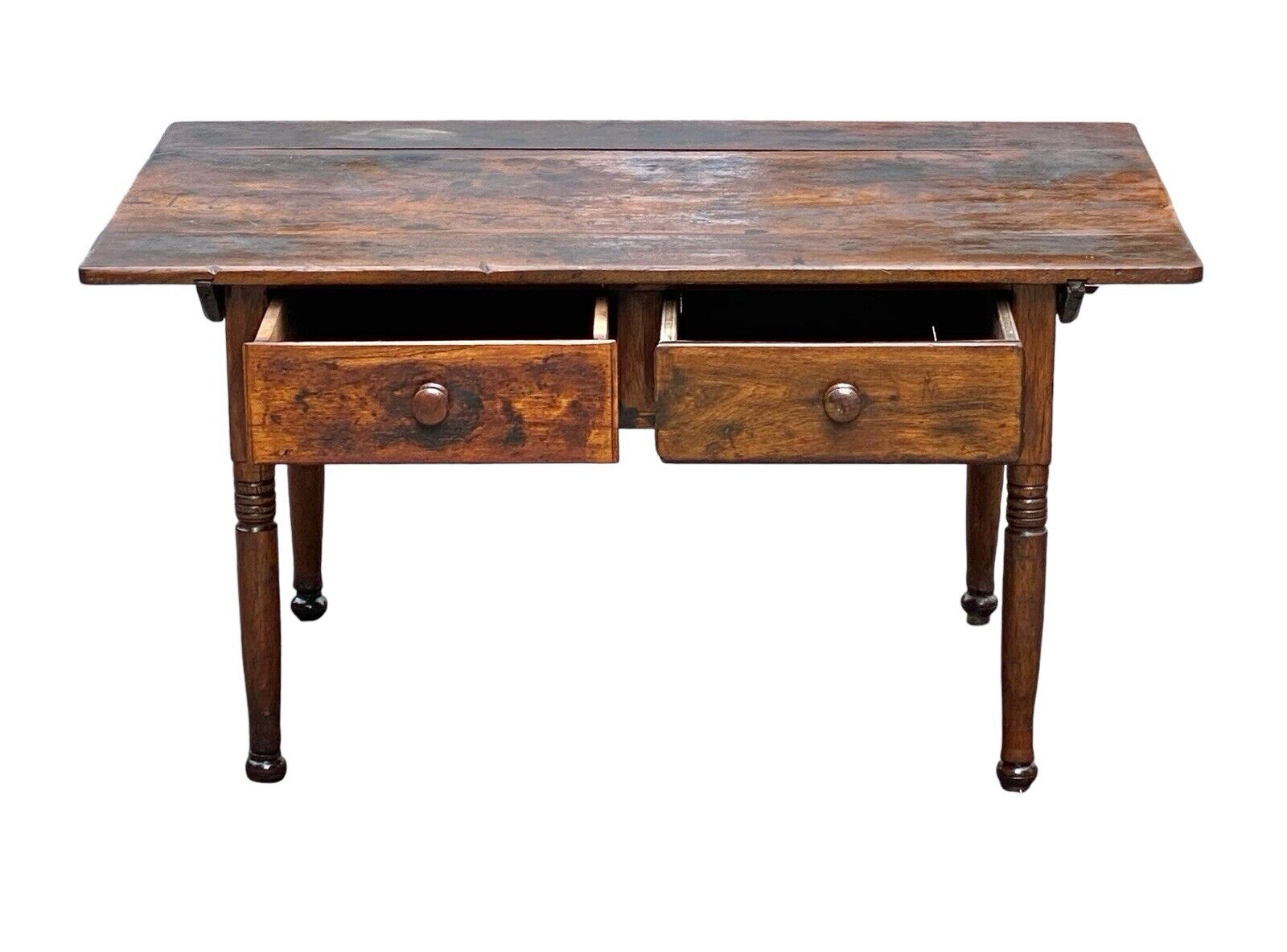 Late 18th Century Antique Queen Anne Pennsylvania Walnut Two Drawer Tavern Table - Bay Colony Antiques Antiques:Furniture:Tables