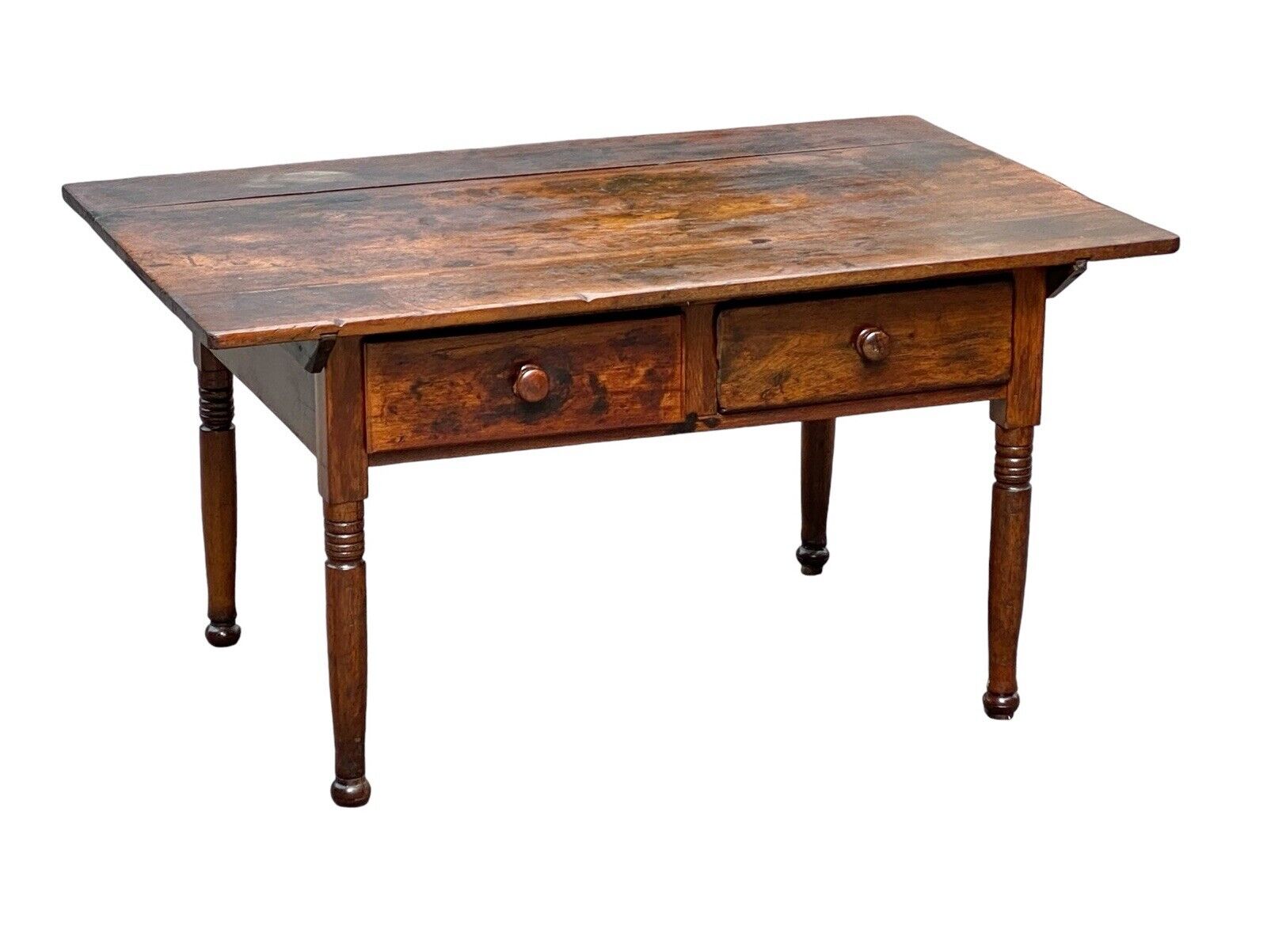 Late 18th Century Antique Queen Anne Pennsylvania Walnut Two Drawer Tavern Table - Bay Colony Antiques Antiques:Furniture:Tables