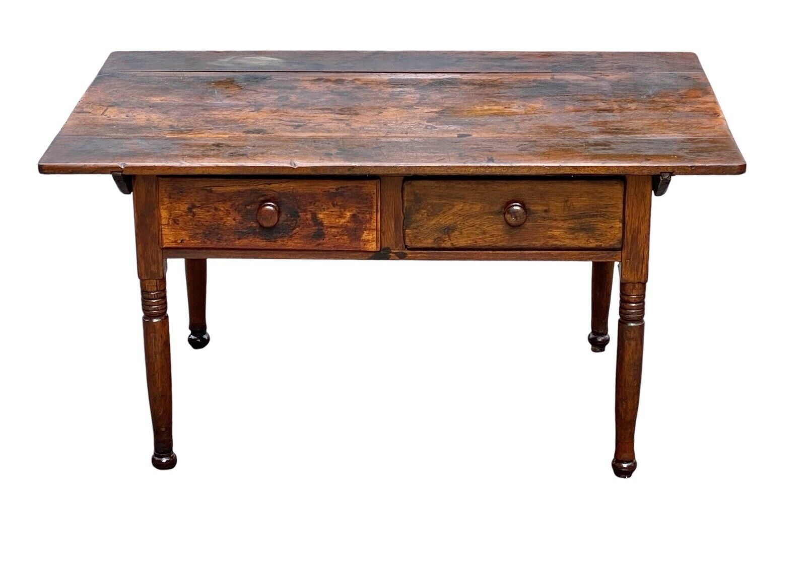 Late 18th Century Antique Queen Anne Pennsylvania Walnut Two Drawer Tavern Table - Bay Colony Antiques Antiques:Furniture:Tables