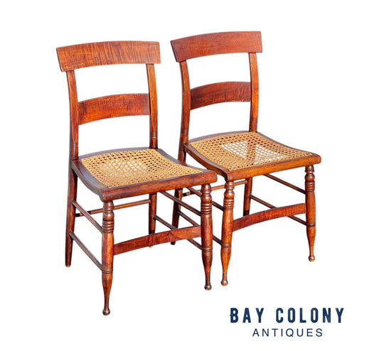 Pair of Antique Tiger Maple Chairs with Cane Seats - Bay Colony Antiques Antiques:Furniture:Chairs