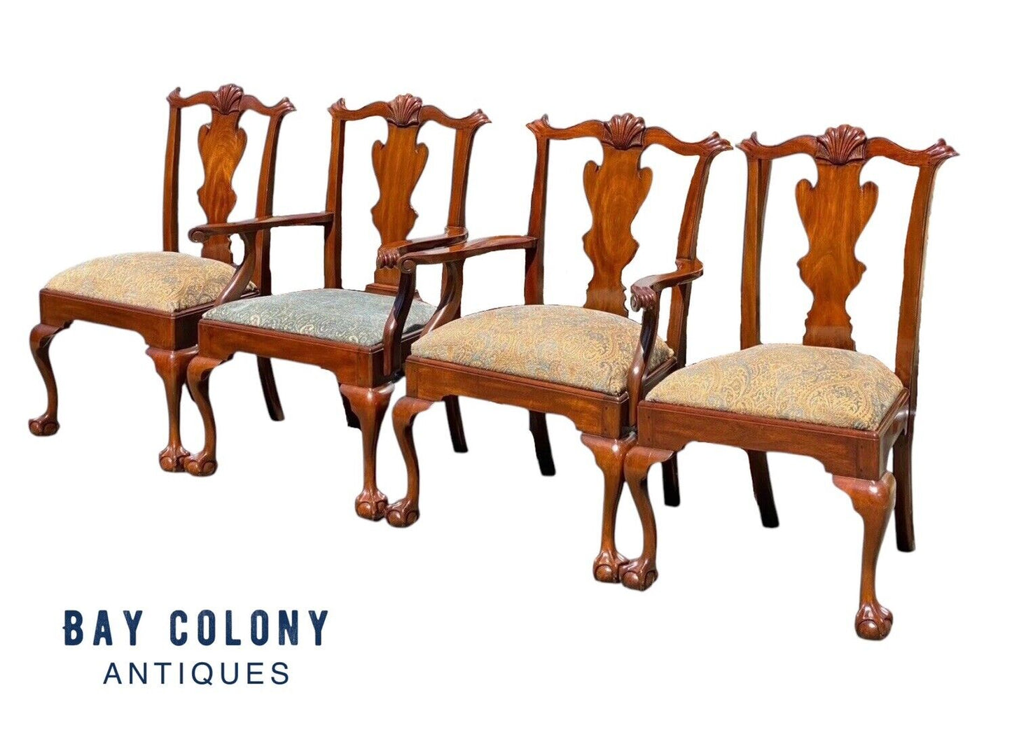 Set of 4 Henkel Harris Mahogany Dining Chairs with Carved Ball & Claw Feet - Bay Colony Antiques Antiques:Furniture:Chairs