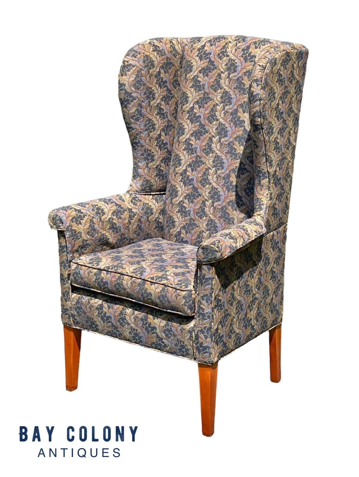 Vintage Diminutive Wingback Armchair with Foliate Fabric - Bay Colony Antiques Antiques:Furniture:Chairs