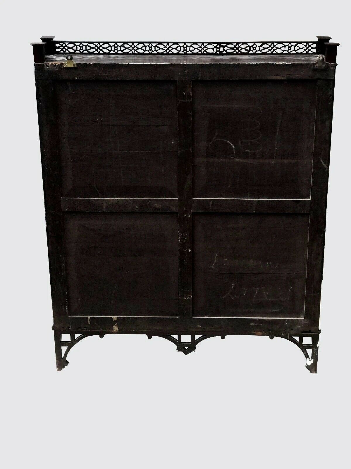 19TH C ANTIQUE MAHOGANY CENTENNIAL CHINESE CHIPPENDALE FRETWORK WALL CABINET