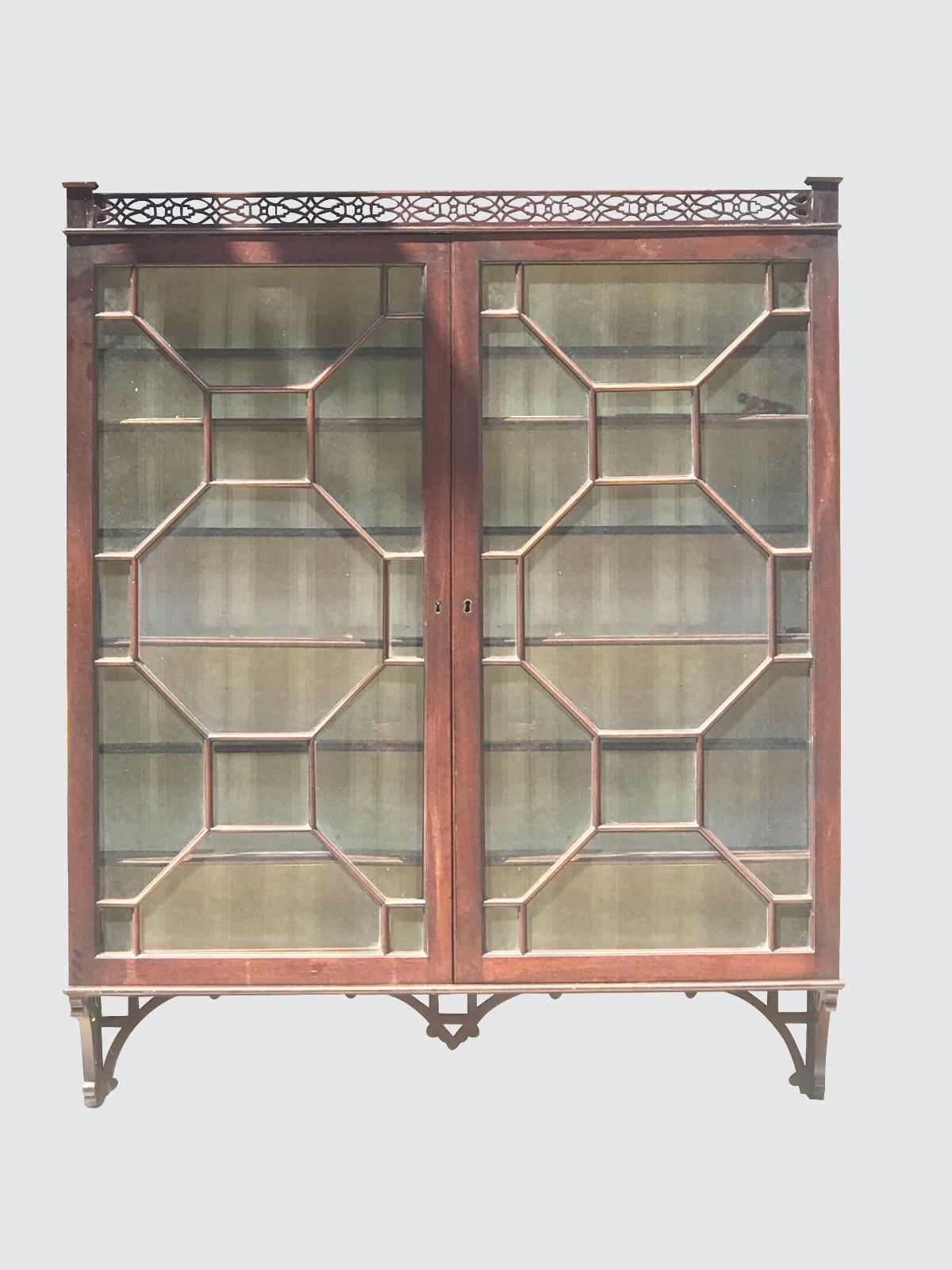 19TH C. CENTENNIAL CHINESE CHIPPENDALE STYLE FRETWORK HANGING CABINET / CUPBOARD