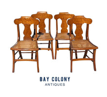 Load image into Gallery viewer, Antique Set of 4 Curly Maple &amp; Birds Eye Maple Saber Leg Dining Chairs