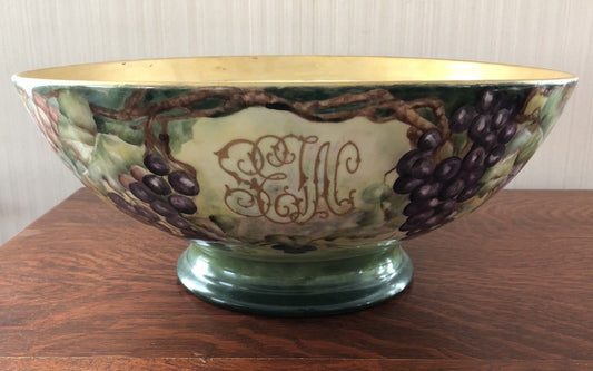 T&V LIMOGES HAND PAINTED GRAPE PAINTED PUNCH BOWL