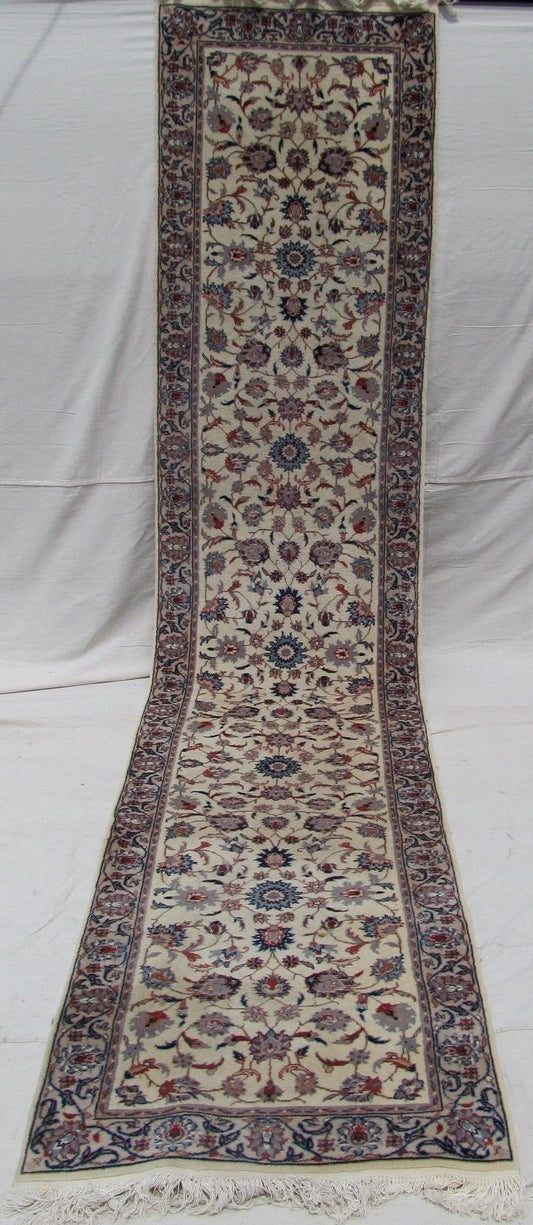 IVORY KASHAN RUNNER WITH SHAH ARABESQUE & FLORAL DESIGNS 12'6" x 2'7"