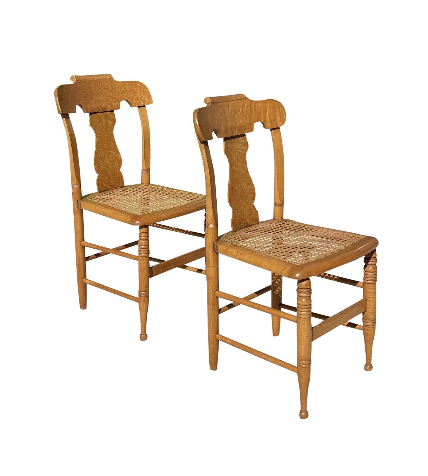 Pair of Federal Bird's Eye Maple New York Side Chairs Signed S. Ely - Circa 1830