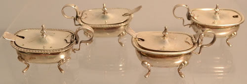 2 PAIR SILVER SALT CELLARS WITH SPOONS