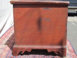 EARLY 19TH CENTURY CHIPPENDALE STYLE PAINTED BLANKET CHEST ON BRACKET FEET