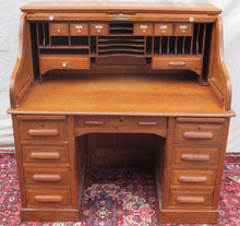 Load image into Gallery viewer, EXCELLENT VICTORIAN SOLID TIGER RAISED PANELED OAK S ROLL TOP DESK-TOP QUALITY!
