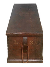 Load image into Gallery viewer, 18TH C ANTIQUE WALNUT NAUTICAL CANTED SEA CHEST / RIFLE BOX ~ MUNITIONS CHEST