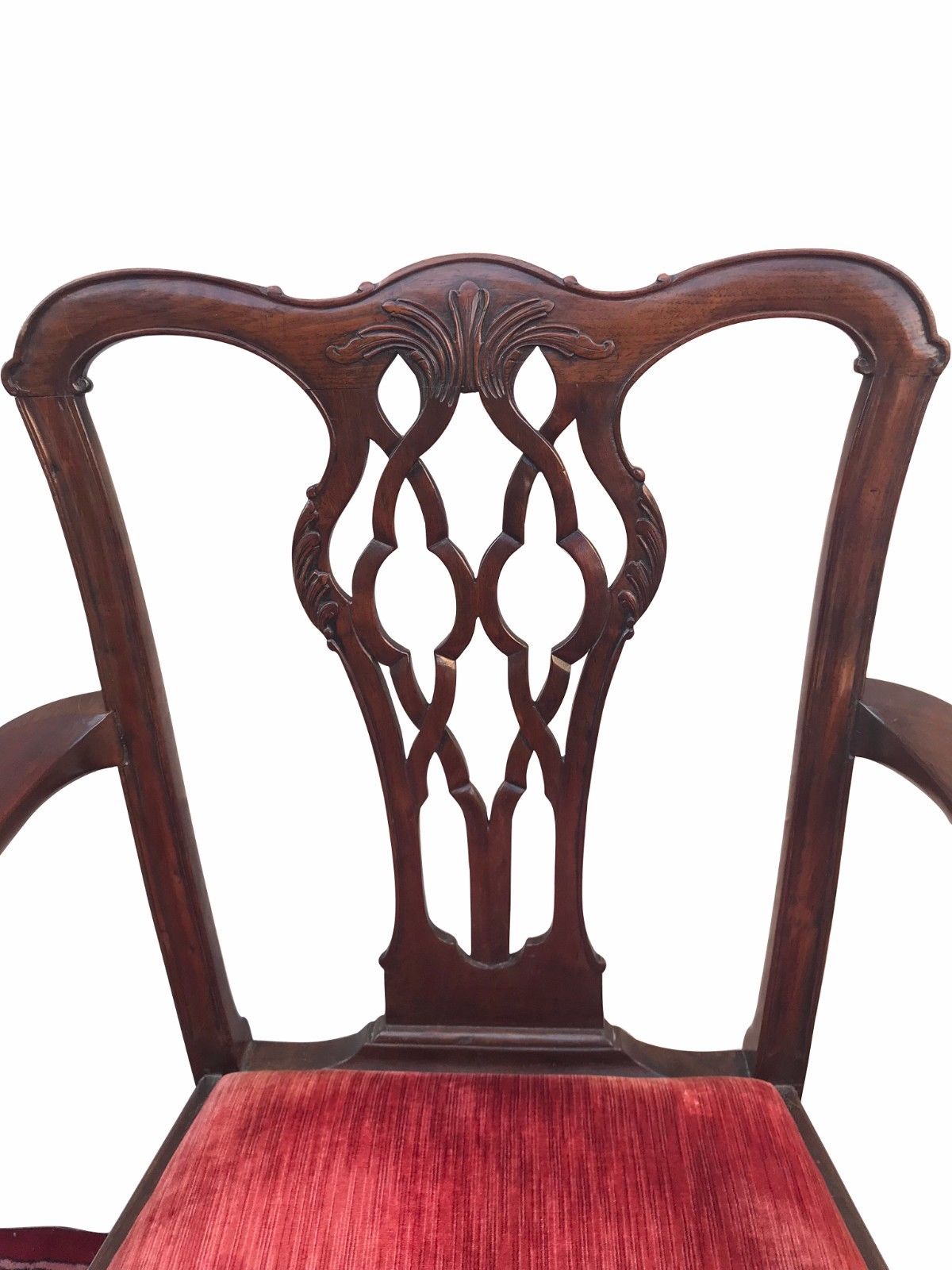 PAIR OF 19TH CENTURY CHIPPENDALE CARVED MAHOGANY ARM CHAIRS WITH ROLLED ARMS