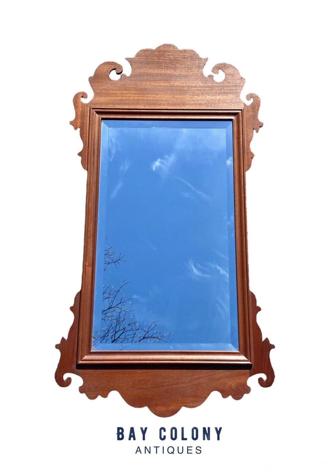 Vintage Mahogany Mirror with Double Beveled Glass - Chippendale Style