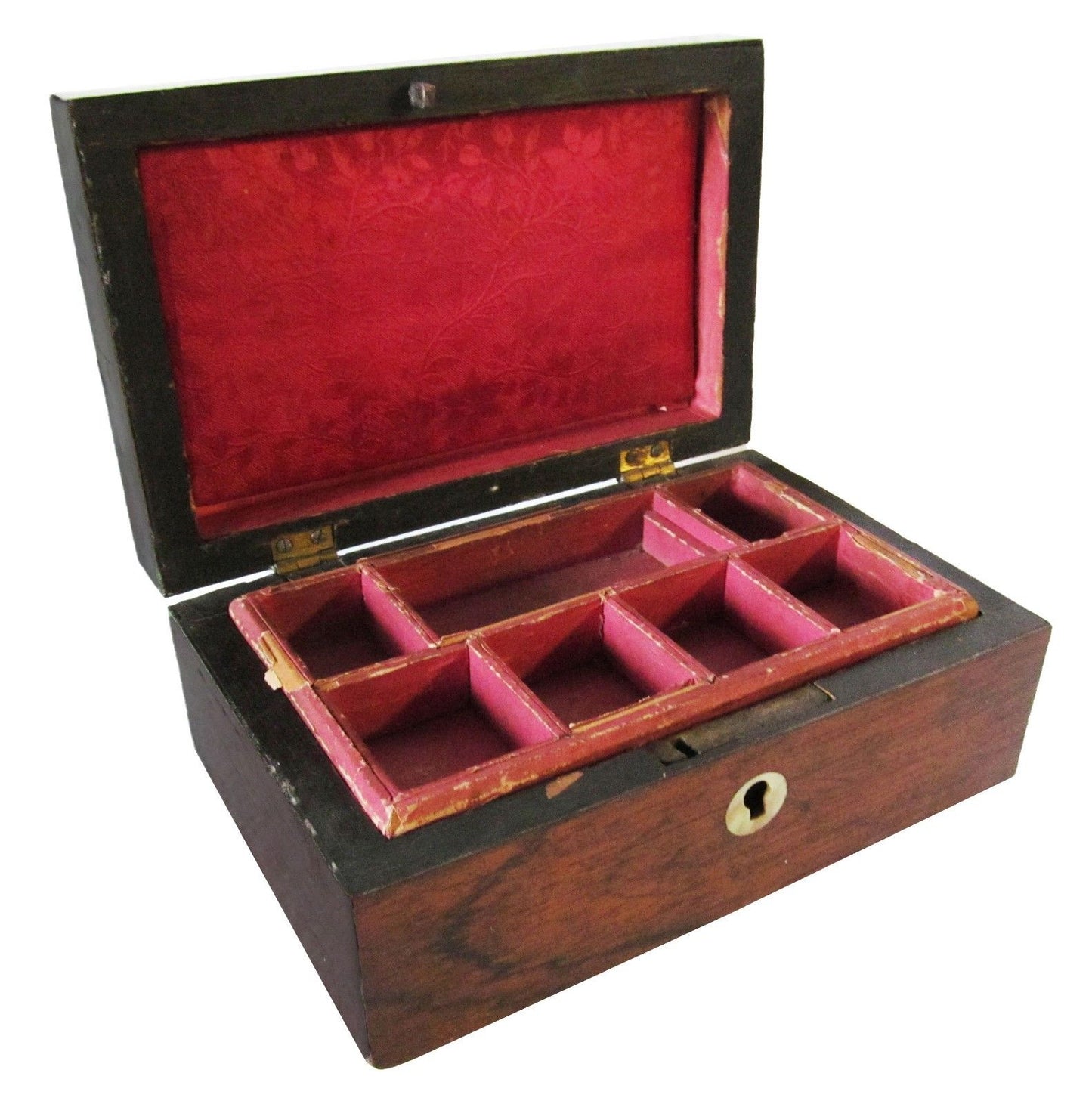 19TH CENTURY ENGLISH VICTORIAN ROSEWOOD & MOTHER OF PEARL INLAID JEWELRY BOX