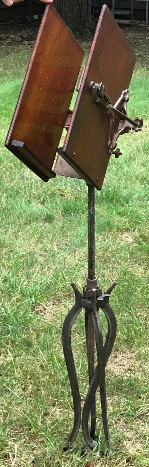 VICTORIAN CAST IRON AND WALNUT ADJUSTABLE DICTIONARY STAND BY RM LAMBIE NEW YORK