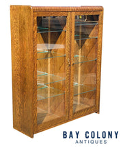 Load image into Gallery viewer, 19TH C ANTIQUE VICTORIAN TIGER OAK DOUBLE DOOR BOOKCASE / CHINA CABINET