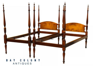 18th C Antique Pair Of Federal Period Tiger Maple Twin Beds