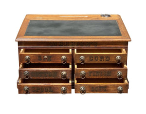 Antique Victorian Oak Six Drawer Merrick's Spool Cabinet - Original Eagle Decals