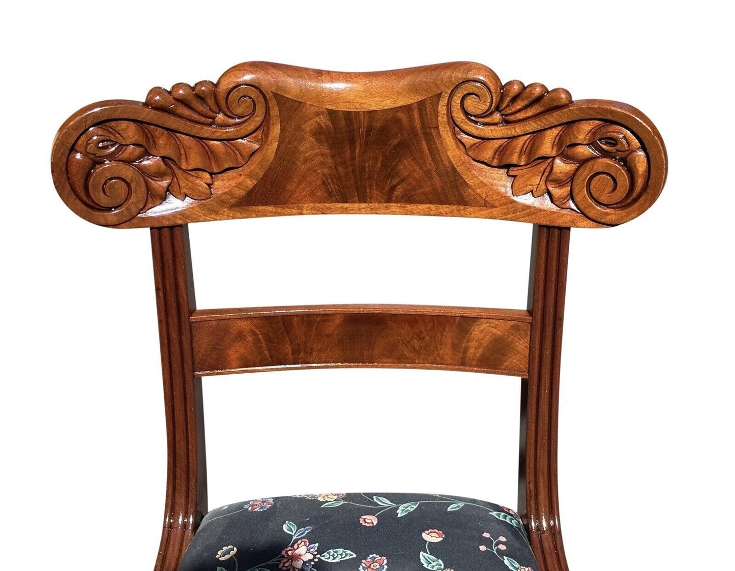 19th Century Antique Classical Mahogany Side Chair With Elaborately Carved Crest
