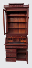 Load image into Gallery viewer, EXCELLENT VICTORIAN BLACK WALNUT CYLINDER ROLL TOP SECRETARY DESK