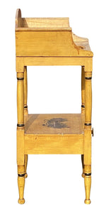 19th C Antique Sheraton Yellow Fancy Paint Washstand With Drawer