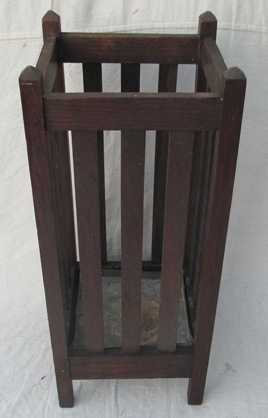 ARTS & CRAFTS PERIOD MISSION OAK UMBRELLA STAND ALL ORIGINAL