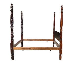 Federal Mahogany Full Size Pineapple & Acanthus Leaf Carved Four Poster Bed