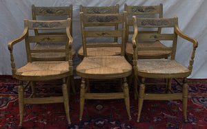 SET OF SIX ANTIQUE SHERATON FANCY CHAIRS IN OLD MUSTARD PAINT