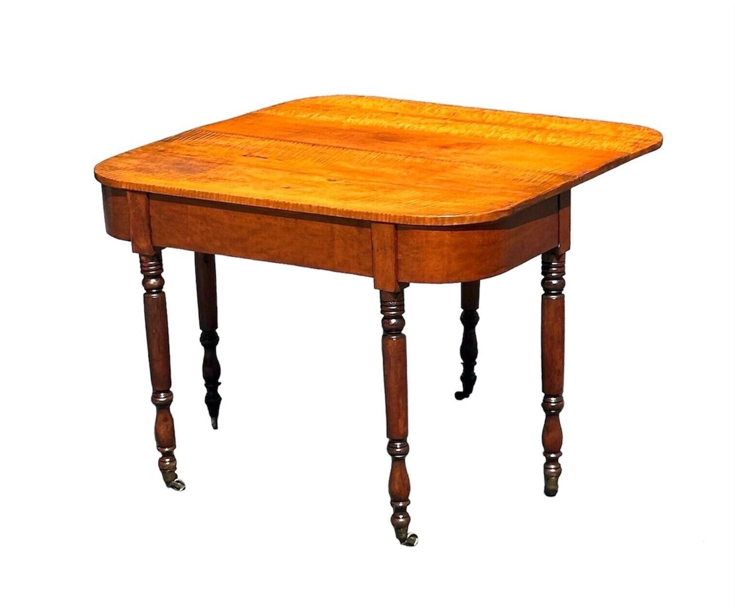 Early 19th Century Antique Federal Tiger Maple & Cherry Dropleaf Bakers Table
