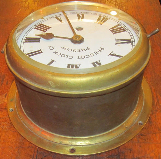 ANTIQUE PRESCOT BULKHEAD MARINE CLOCK