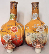 Load image into Gallery viewer, PAIR OF JAPANESE SATSUMA SAKE BOTTLES WITH MORIAGE DECORATION