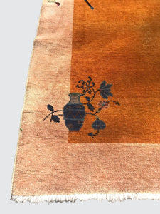 ANTIQUE VERY ATTRACTIVE CHINESE ART DECO CARPET WITH VERY RARE GOLD PROGRAM