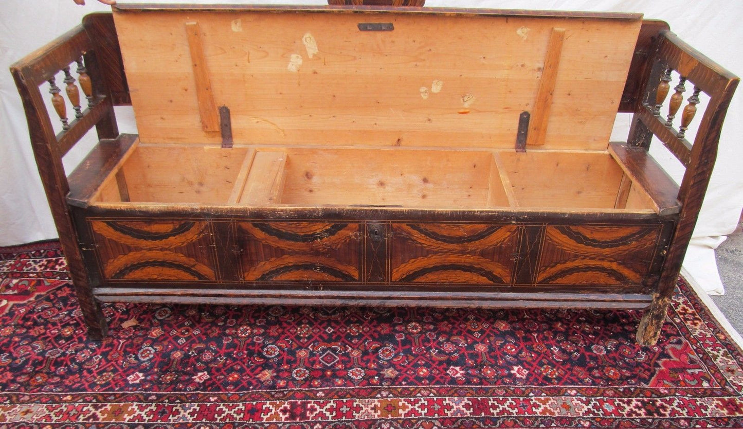 SUPERB EARLY 19TH CENTURY GRAIN PAINTED SETTLE BENCH-EXCEPTIONAL SPECIMEN-LOOK!