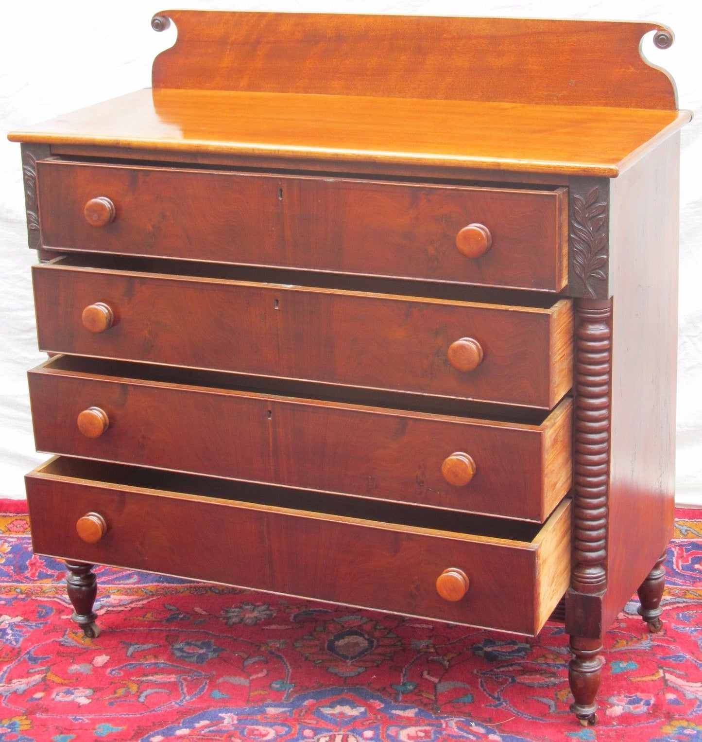 CIRCA 1815'S PORTSMOUTH NH FLAME BIRCH & MAHOGANY DRESSER-SCHOOL OF S. MCINTIRE