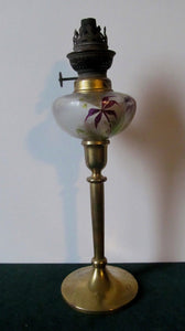 SIGNED PARIS 19TH CENTURY ANTIQUE COLORED FLORAL PAINTED PONTIL PEG LAMP