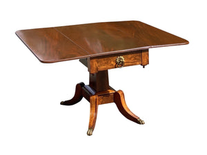 Early 19th Century Federal Mahogany Dropleaf Table With Brass Floral Ring Pulls