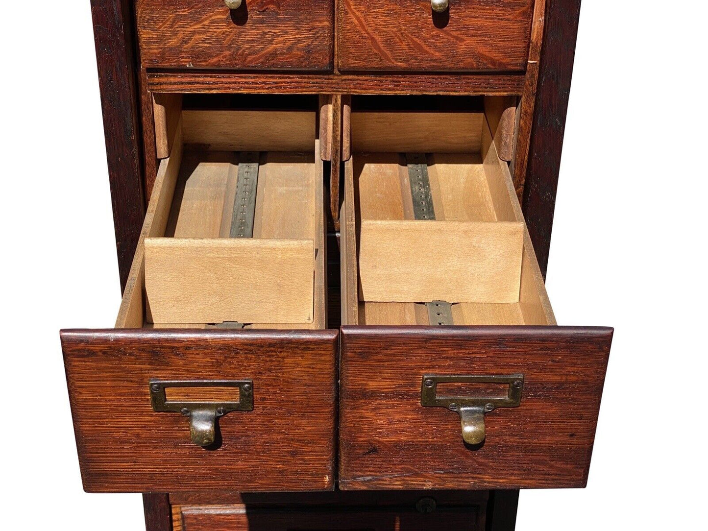 Antique Macey Oak 7 Drawer Wood File Cabinet With Card Catalog - Original Finish