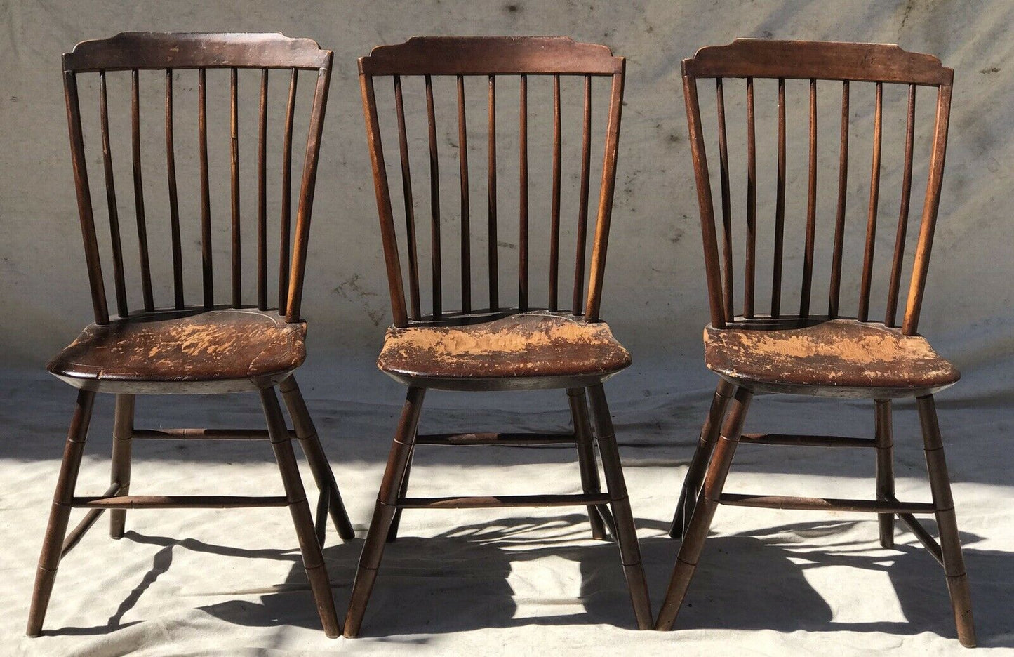 SET OF 6 PINE THUMB BACK COUNTRY PRIMITIVE ANTIQUE WINDSOR CHAIRS