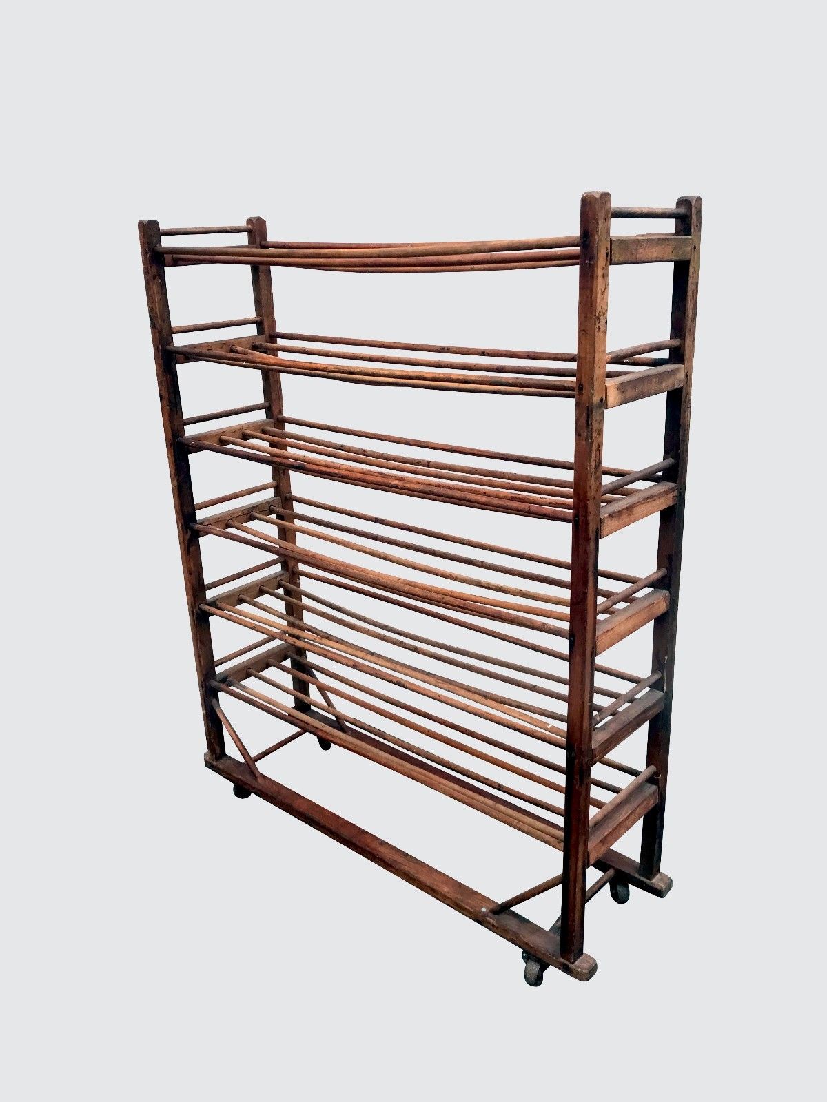 19TH CENTURY AMERICAN OAK INDUSTRIAL SHOE RACK WITH SIX TIERS-GREAT FOR WINES