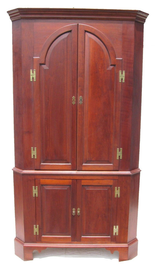 ELDRED WHEELER FEDERAL STYLE 2 PART CHERRY CORNER CABINET WITH TOMBSTONE DOORS