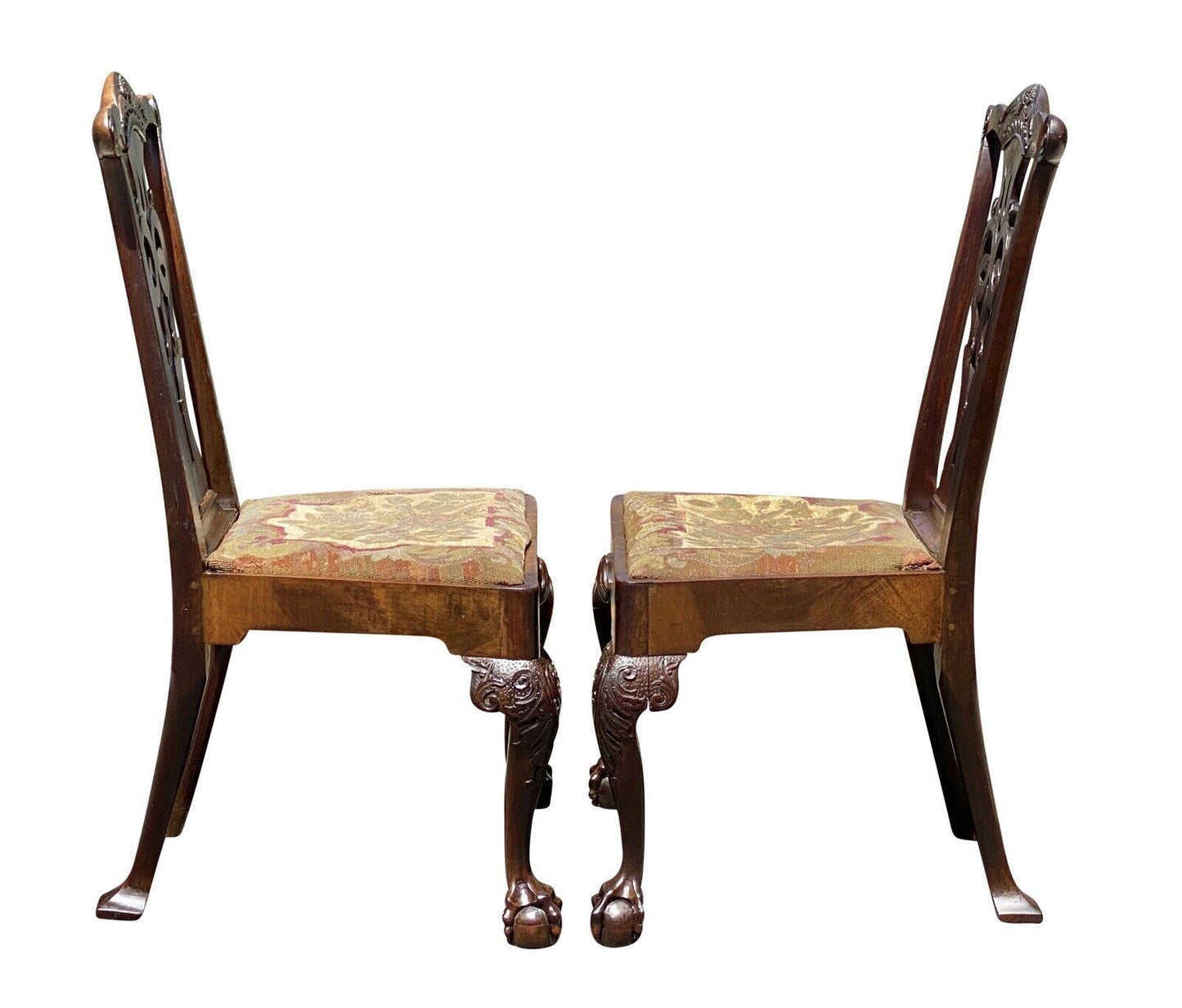 18th C Pair of Antique Irish Chippendale Chairs - Irish Phoenix W/ Ball & Claw