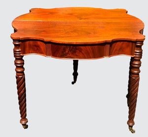 IMPORTANT MASSACHUSETTS MAHOGANY SHERATON GAME TABLE W/ ROPE LEGS - MUST SEE