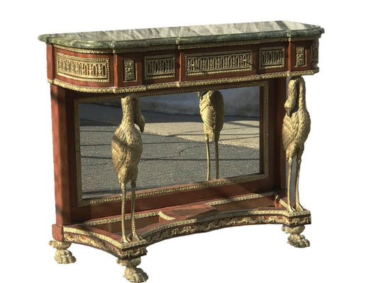 ANTIQUE FRENCH EMPIRE / NAPOLEON III STYLE MARBLE TOP CONSOLE / ENTRY TABLE