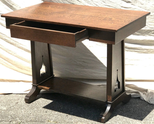 EARLY 20TH C. ARTS & CRAFTS TIGER OAK LIBRARY TABLE / WRITING DESK