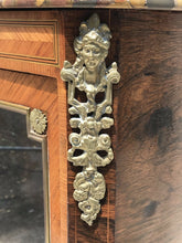 Load image into Gallery viewer, 19TH C FRENCH LOUIS XV ANTIQUE MARBLE TOP WALNUT VITRINE W/ ORMOULU MOUNTS