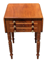 Load image into Gallery viewer, 19th C Antique Mahogany 3 Drawer Worktable / Nightstand with Rope Carved Legs